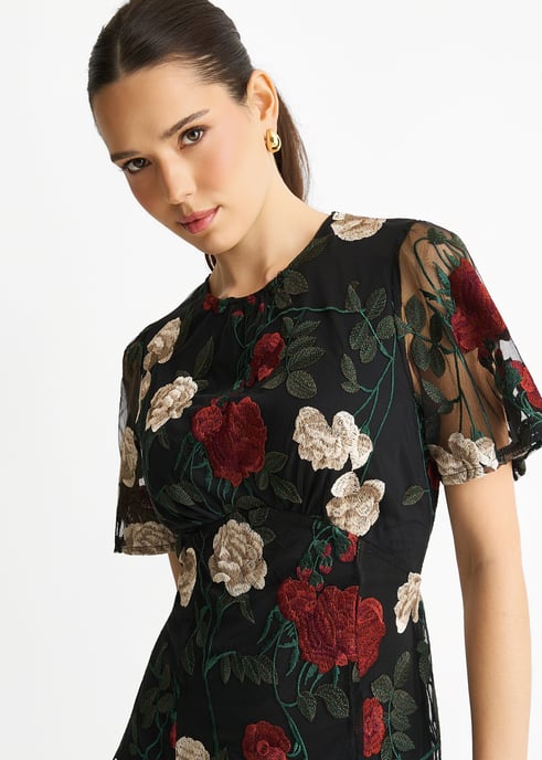 Schwarzes Midikleid mit bestickten Engelsärmeln für jeden Anlass - Image 2