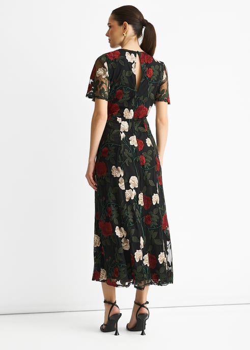 Schwarzes Midikleid mit bestickten Engelsärmeln für jeden Anlass - Image 4
