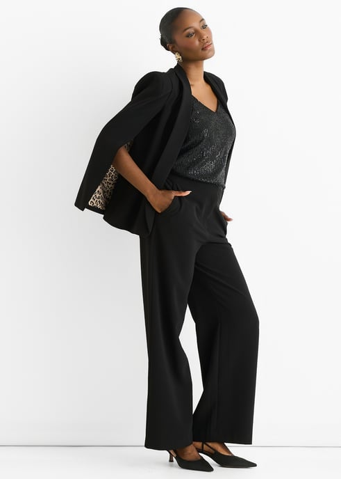 Schwarzes kontrastierendes Tierfutter Tailoring Cape Blazer - Image 3