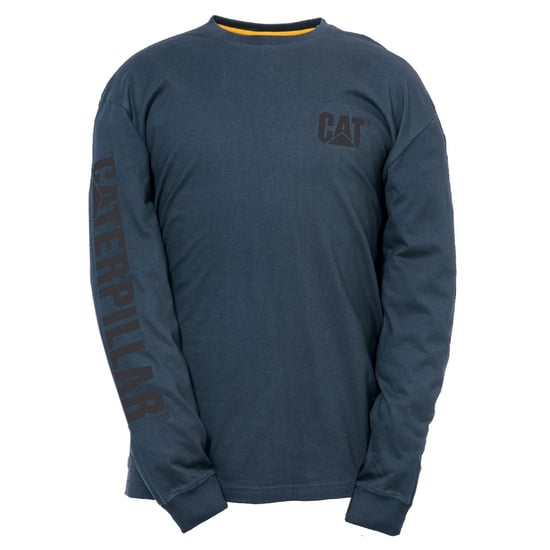 Caterpillar Markenbanner Langarm Baumwoll Herren Blau T-Shirt - Image 1