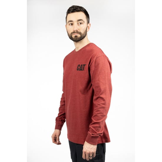 Caterpillar Markenbanner Langarm-Baumwoll-Herren-T-Shirt in Rot - Image 3