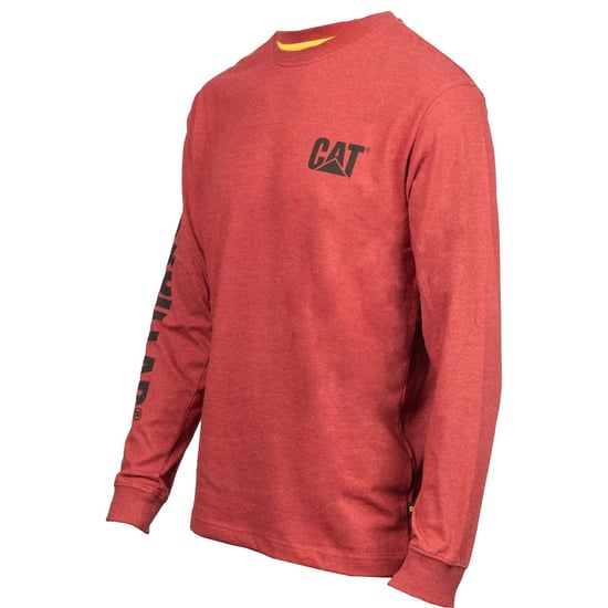 Caterpillar Markenbanner Langarm-Baumwoll-Herren-T-Shirt in Rot - Image 6