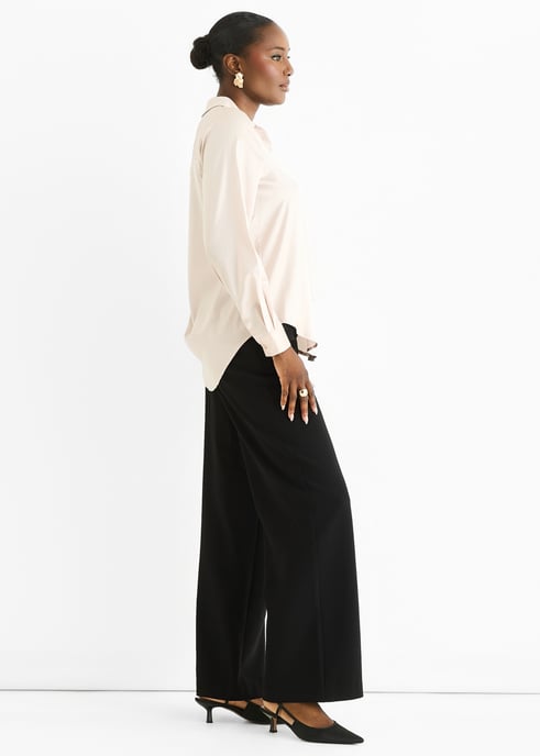 Oyester Satin Loose Fit Button Through Shirt - Image 3