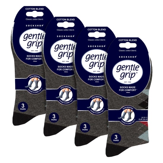 Gentle Grip 12er-Pack Herren-Baumwollsocken, gemustert und weich - Mehrfarbig - Image 2