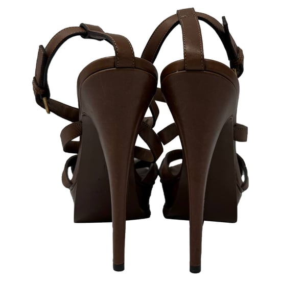 Saint Laurent Tribute Plateau-Sandalen aus braunem Leder - Image 2