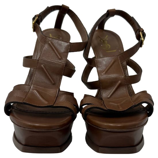 Saint Laurent Tribute Plateau-Sandalen aus braunem Leder - Image 3