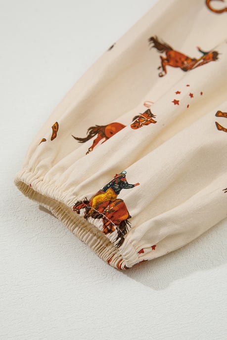 Cowboy-Print Krawatten-V-Ausschnitt Bluse - Image 6