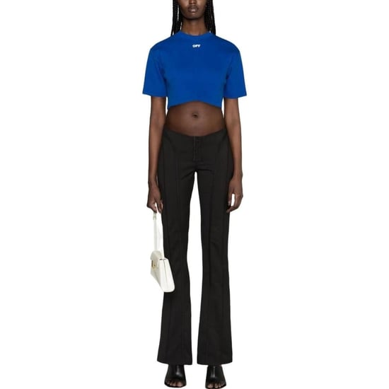 Off White - kurzes T-Shirt für Damen, gerippt (Blau) - Image 3