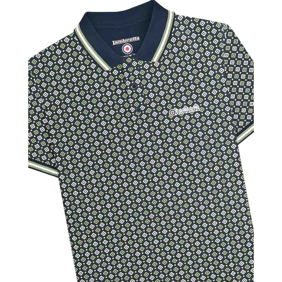 Lambretta Herren Geometrisches Big & Tall Poloshirt (Marinegrün/Basilikum) - Image 3