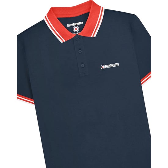 Lambretta Herren Polohemd mit kontrastierenden Kanten (Marineblau/Rot) - Image 3