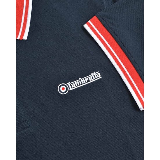 Lambretta Herren Polohemd mit kontrastierenden Kanten (Marineblau/Rot) - Image 5