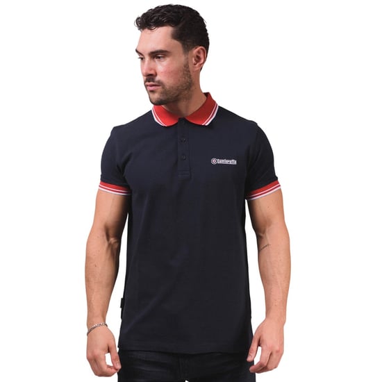 Lambretta Herren Polohemd mit kontrastierenden Kanten (Marineblau/Rot) - Image 6