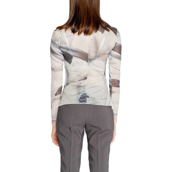 Abstraktes Druck-Mesh-Top mit Stehkragen und langen Ärmeln - Image 3