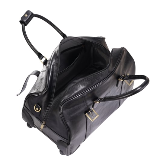 Reisetasche mit Rollen aus echtem Leder in Schwarz – Holt - Image 4