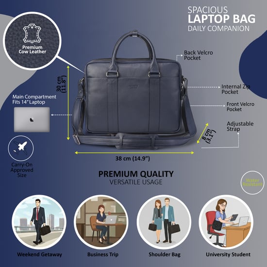 Echtes Leder Marineblau Laptop Business Aktentasche Büro Arbeit Reisetasche - Sutton - Image 2