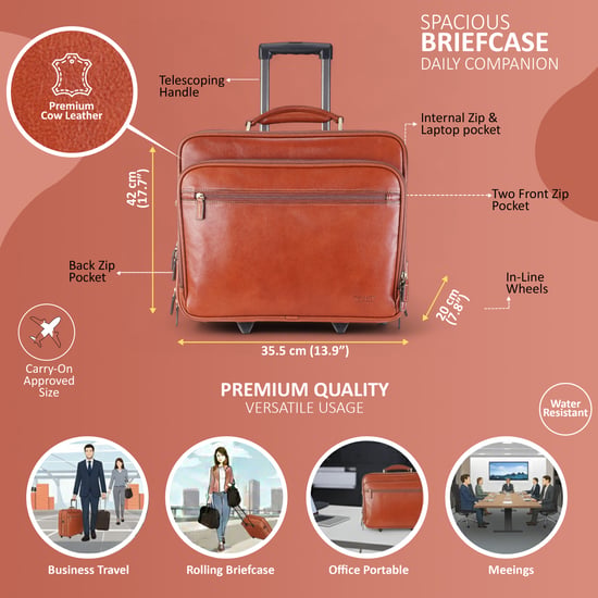 Echtes Leder Hellbraune Laptop-Aktentasche mit Rädern Reise-/Kabinen-/Pilotentasche - Nomad - Image 2