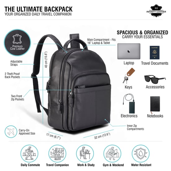Echtleder Schwarz Vintage Rucksack Laptoptasche Reiserucksack - Capri - Image 2