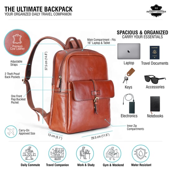 Echtleder Braun Vintage Laptop Rucksack Reisetasche - Cove - Image 2