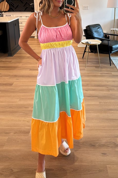Buntes, gestuftes Midikleid - Image 2