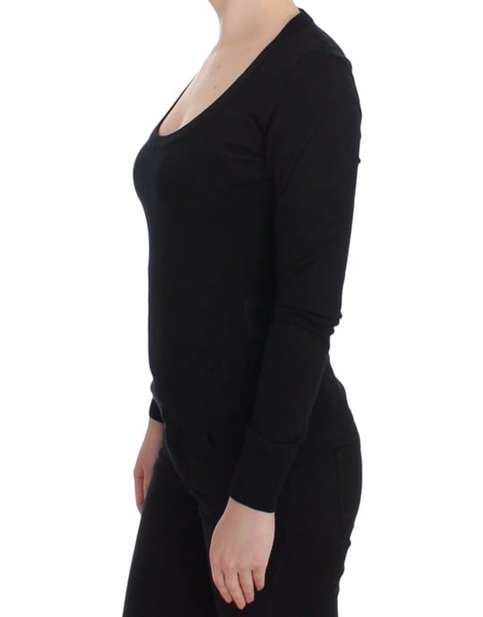 Schwarzer Strickpullover Langarm Rundhals - Image 2