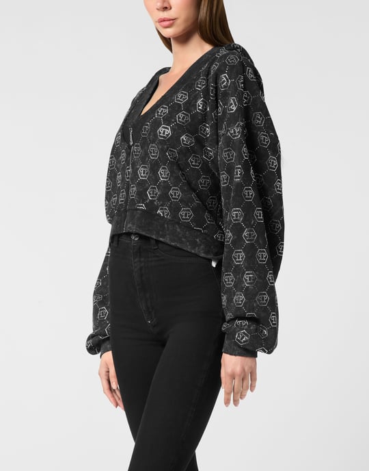 Washed Zip Hoodie Monogram Crystal - Image 5