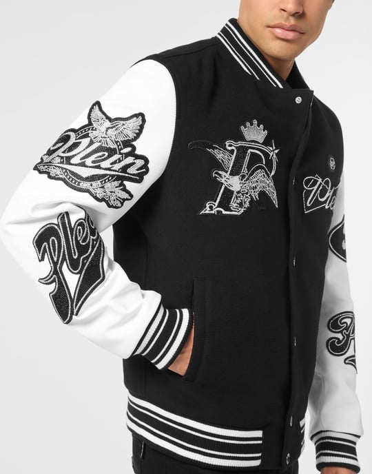 Varsity Bomber With Leather Sleeves Crystal Eagle - Image 2