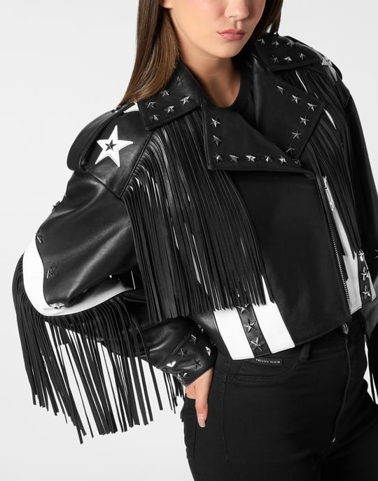 Vintage Leather Moon Biker With Fringes America - Image 2