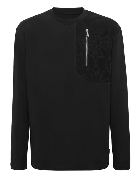 Long Sleeve T-Shirt With Jacquard Crest Insert - Image 1