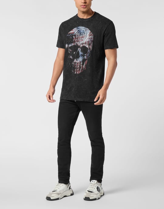 Washed Round Neck T-Shirt Skull America - Image 4