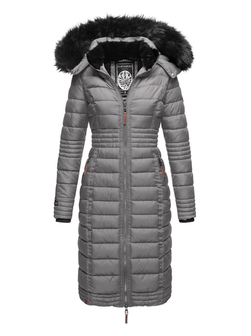Navahoo Damen Winterjacke Umay – Lange Steppjacke mit Abnehmbarer Kapuze & Kunstfell - Image 1