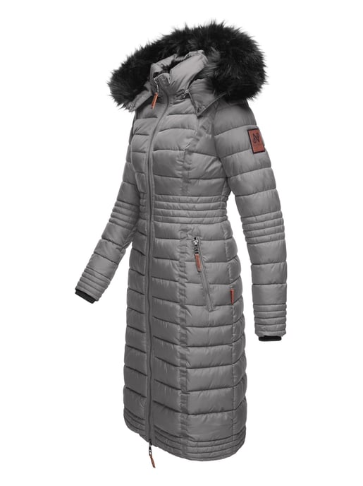Navahoo Damen Winterjacke Umay – Lange Steppjacke mit Abnehmbarer Kapuze & Kunstfell - Image 2