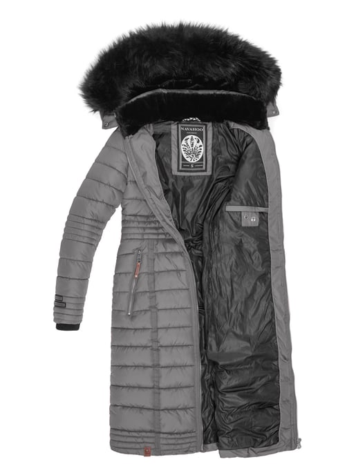 Navahoo Damen Winterjacke Umay – Lange Steppjacke mit Abnehmbarer Kapuze & Kunstfell - Image 4