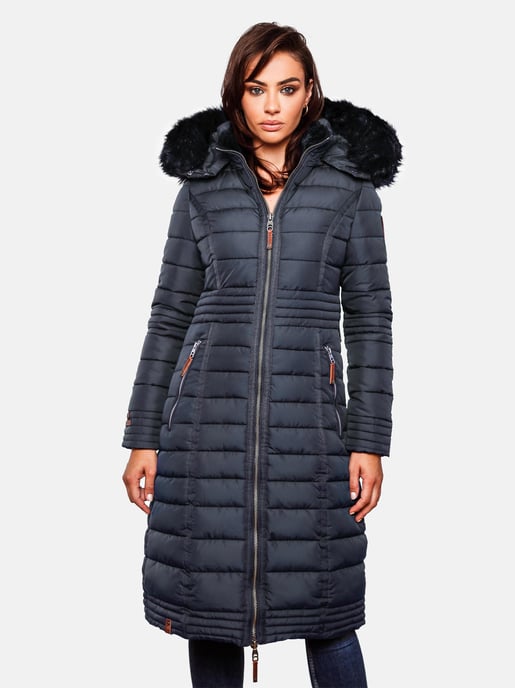 Navahoo Damen Winterjacke Umay – Lange Steppjacke mit Abnehmbarer Kapuze & Kunstfell - Image 4