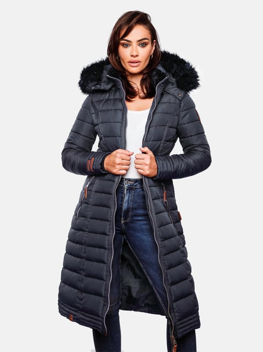 Navahoo Damen Winterjacke Umay – Lange Steppjacke mit Abnehmbarer Kapuze & Kunstfell - Image 5