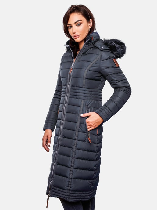 Navahoo Damen Winterjacke Umay – Lange Steppjacke mit Abnehmbarer Kapuze & Kunstfell - Image 6