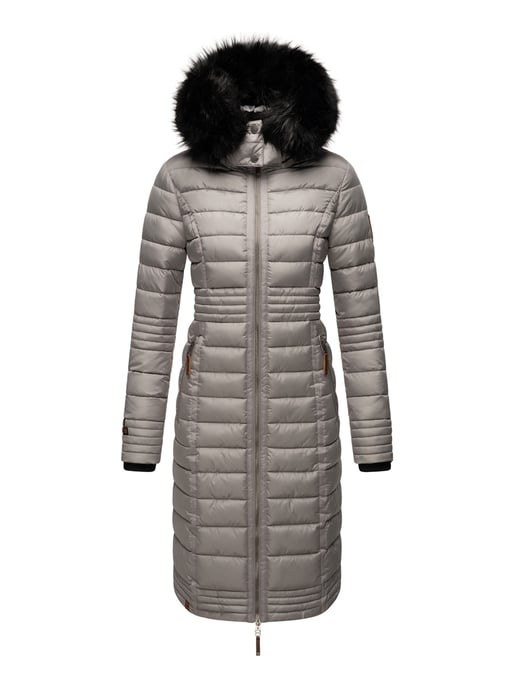 Navahoo Damen Winterjacke Umay – Lange Steppjacke mit Abnehmbarer Kapuze & Kunstfell - Image 2
