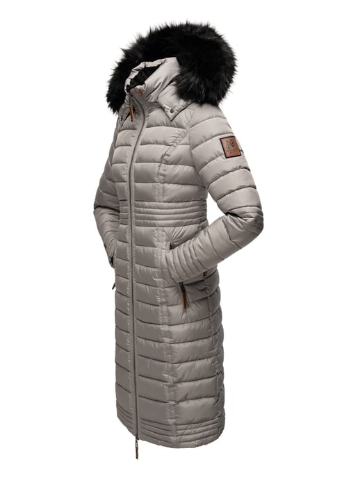 Navahoo Damen Winterjacke Umay – Lange Steppjacke mit Abnehmbarer Kapuze & Kunstfell - Image 4