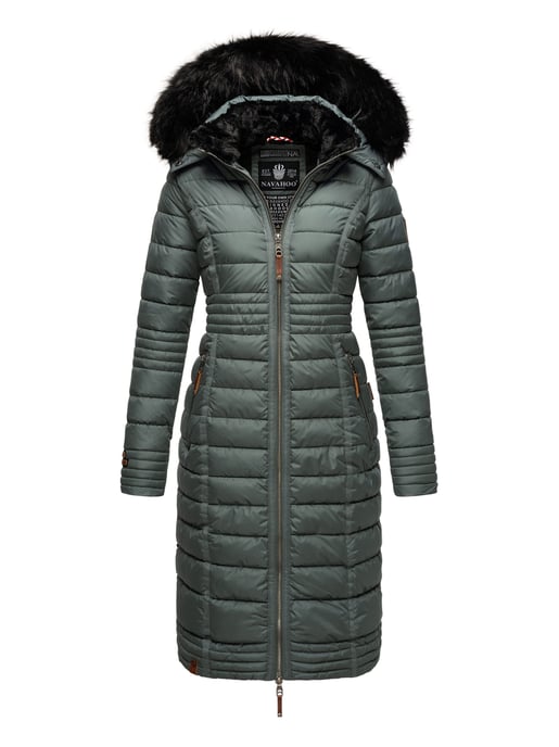 Navahoo Damen Winterjacke Umay – Lange Steppjacke mit Abnehmbarer Kapuze & Kunstfell - Image 1