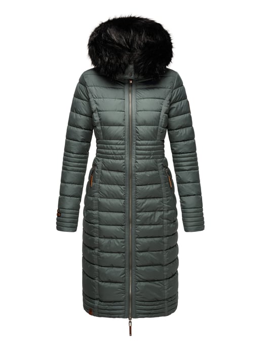 Navahoo Damen Winterjacke Umay – Lange Steppjacke mit Abnehmbarer Kapuze & Kunstfell - Image 2