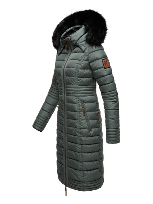 Navahoo Damen Winterjacke Umay – Lange Steppjacke mit Abnehmbarer Kapuze & Kunstfell - Image 3
