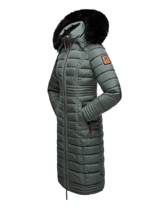 Navahoo Damen Winterjacke Umay – Lange Steppjacke mit Abnehmbarer Kapuze & Kunstfell - Image 4