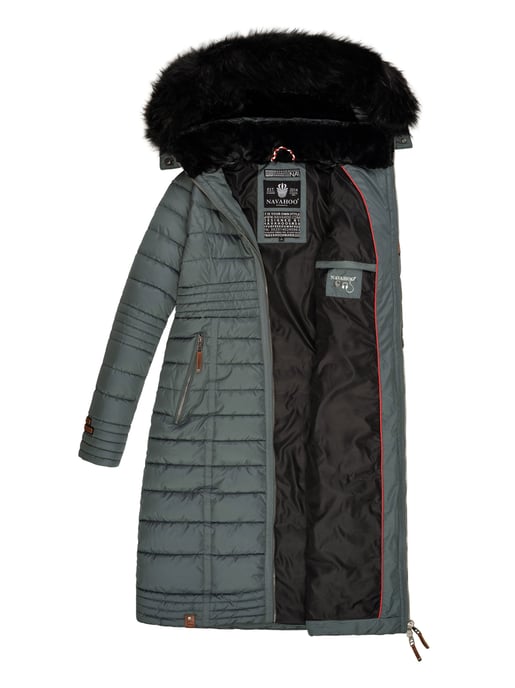 Navahoo Damen Winterjacke Umay – Lange Steppjacke mit Abnehmbarer Kapuze & Kunstfell - Image 6