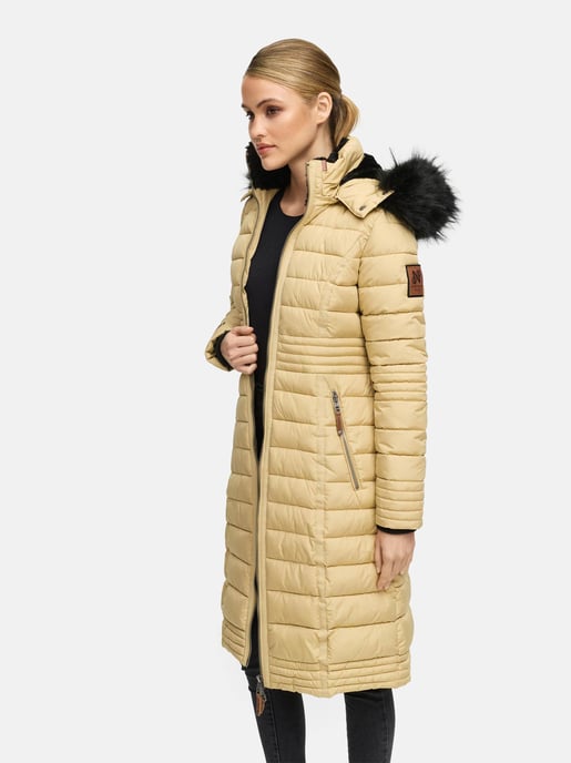 Navahoo Damen Winterjacke Umay – Lange Steppjacke mit Abnehmbarer Kapuze & Kunstfell - Image 2