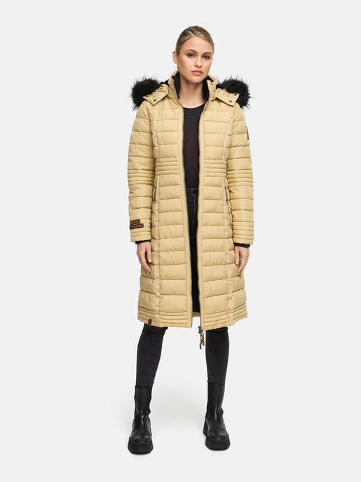 Navahoo Damen Winterjacke Umay – Lange Steppjacke mit Abnehmbarer Kapuze & Kunstfell - Image 3