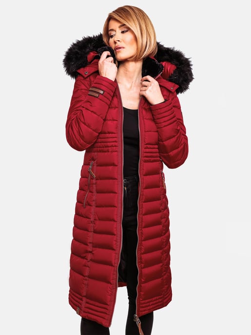 Navahoo Damen Winterjacke Umay – Lange Steppjacke mit Abnehmbarer Kapuze & Kunstfell - Image 2