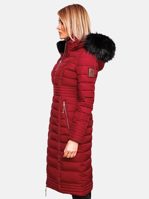 Navahoo Damen Winterjacke Umay – Lange Steppjacke mit Abnehmbarer Kapuze & Kunstfell - Image 3
