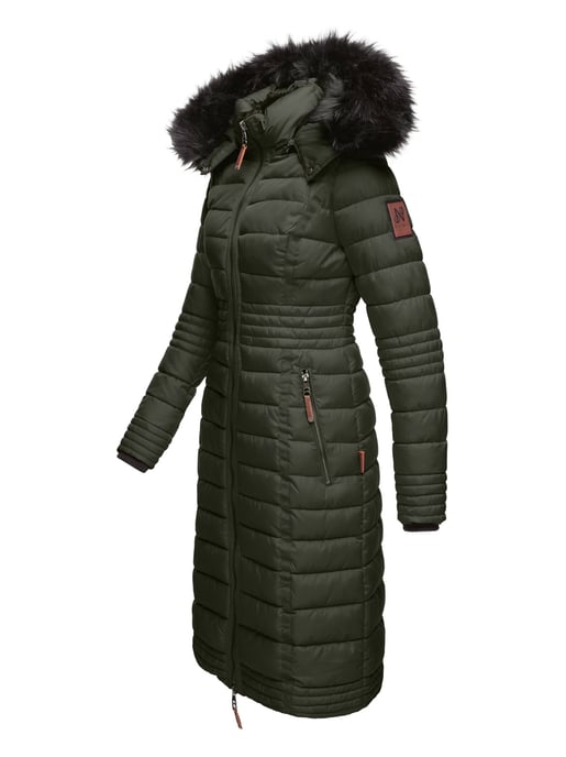 Navahoo Damen Winterjacke Umay – Lange Steppjacke mit Abnehmbarer Kapuze & Kunstfell - Image 2