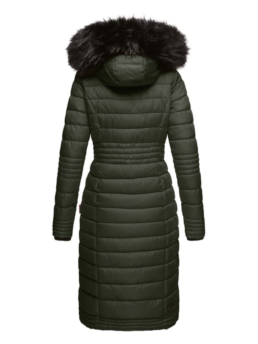 Navahoo Damen Winterjacke Umay – Lange Steppjacke mit Abnehmbarer Kapuze & Kunstfell - Image 3
