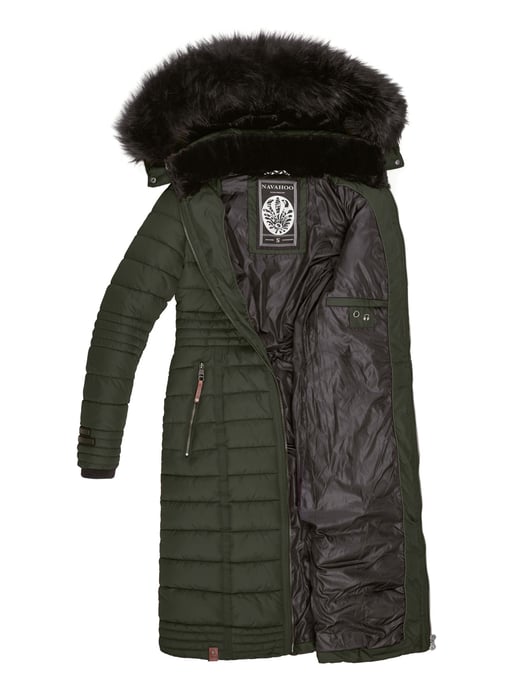 Navahoo Damen Winterjacke Umay – Lange Steppjacke mit Abnehmbarer Kapuze & Kunstfell - Image 4