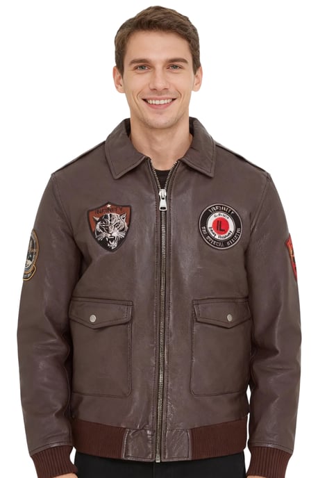 Braune Bomberjacke aus Leder für Herren G-1 mit Fliegerkragen - Hudson - Image 1